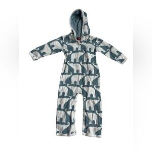 Milkbarn Blue White Organic Cotton Elephant Hooded Bodysuit - Size 6-12 Months